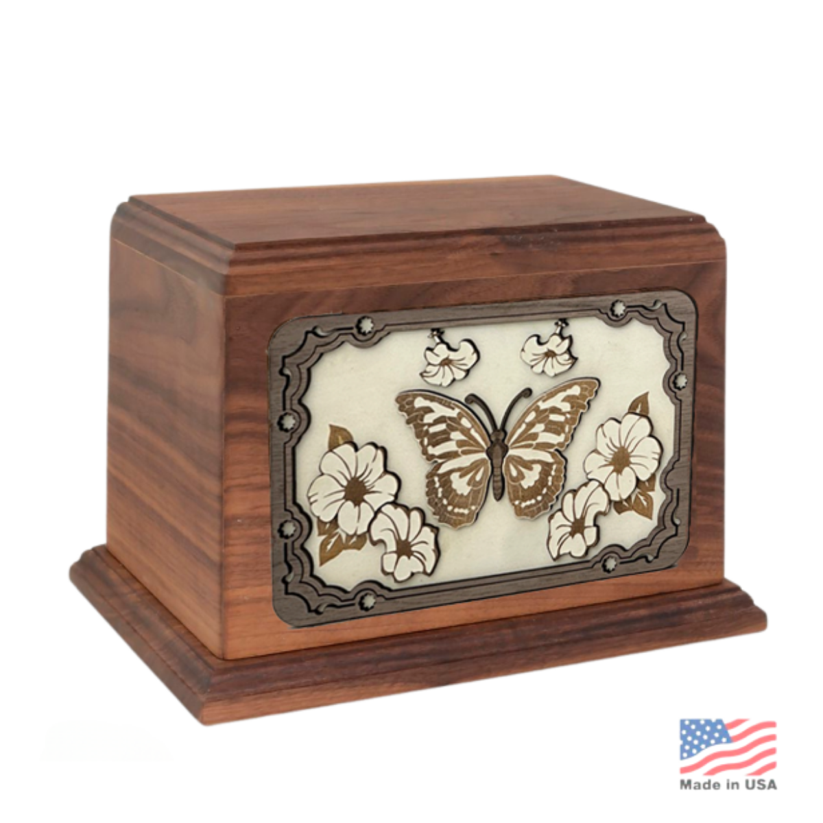 3D Art Butterfly Walnut Urn - Cremation Urns (view 1 of 2) | Royal Caskets and Urns