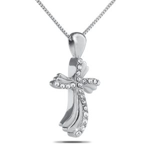 White Stones Cross Silver Pendant