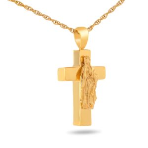 Mother Mary Steel Gold Cross Keepsake Urn